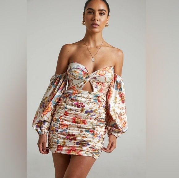 RUNAWAY THE LABEL Fleur Mini Dress Sand Floral - Picture 3 of 15